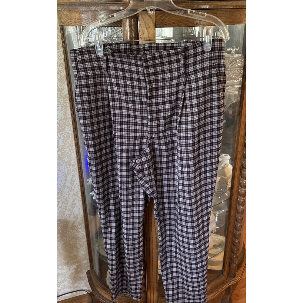 Hollister Womens Plaid Tapered Trousers Black Red Ultra High Rise Pleated Waist